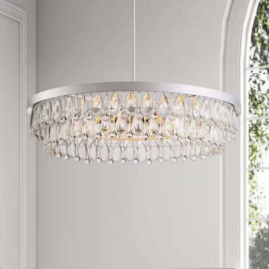 Adela 24 In. Dia Matte Silver Finish Crystal 6-Light Chandelier