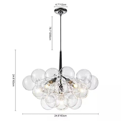 Alma 6-Light 24.8 In.W Silver and Black Cluster Bubble Chandelier with Clear Glass and Leather, LED Bulbs Included