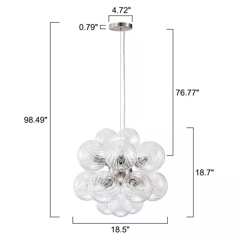 Josie 12-Light Nickel Modern Bubble Cluster Chandelier with Swirled Globe Glass