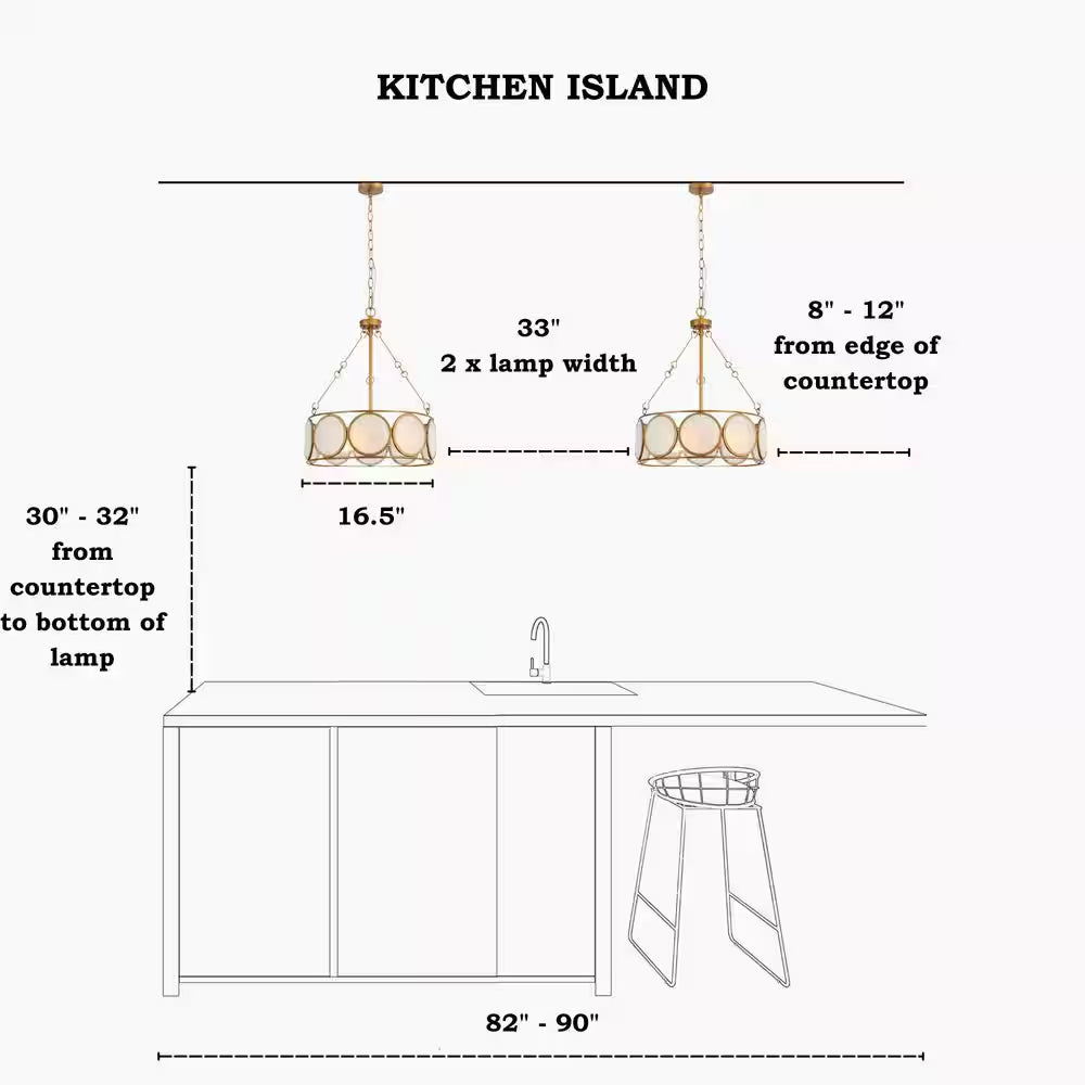 3-Light Antique Gold Modern Pendant Light, Frosted Glass round Chandelier, Transitional Dining Room Drum Chandelier