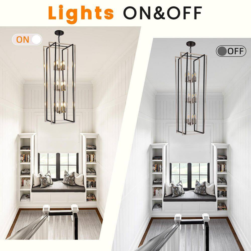 12 Light Modern Chandelier Semi Flush Black and Sliver Ceiling Light Fixture for Dining Room Hallway Entryway Bedroom