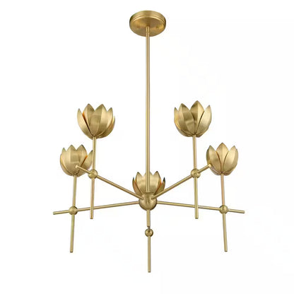 26 In. W X 14 In. H 5-Light Natural Brass Bohemian Chandelier with Metal Shades