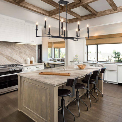 Industrial 8-Light Black Linear Classic-Candle-Style Chandelier for Kitchen Island with No Bulbs Included