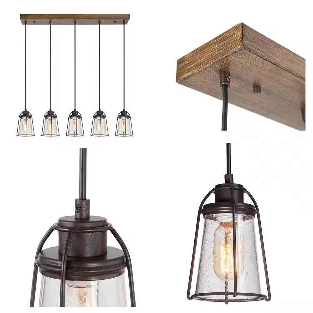 Modern Farmhouse Dining Room Chandelier 5-Light Rustic Bronze Chandelier for Kitchen Island with Faux Wood Accent