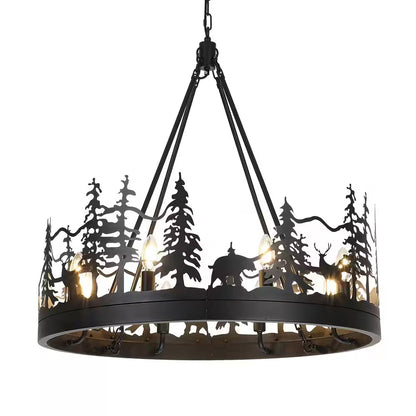 8-Light Black Ambient Rustic Chandelier Wagon Wheel Farmhouse Chandelier for Dining Living Room Foyer