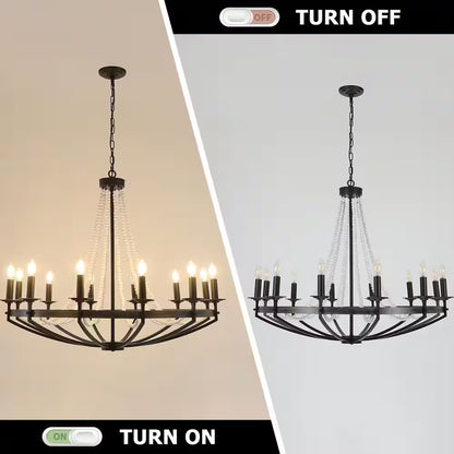 12-Light Rustic Candle Style Modern Industrial Chandelier Ambient Lighting for Dining Room Living Room Foyer