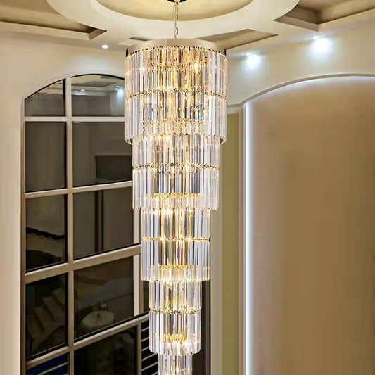 Modern Chandelier 125 In. 20-Light Gold Chandelier for Staircase, Foyer, Living Room,Crystal Chandelier for High Ceiling