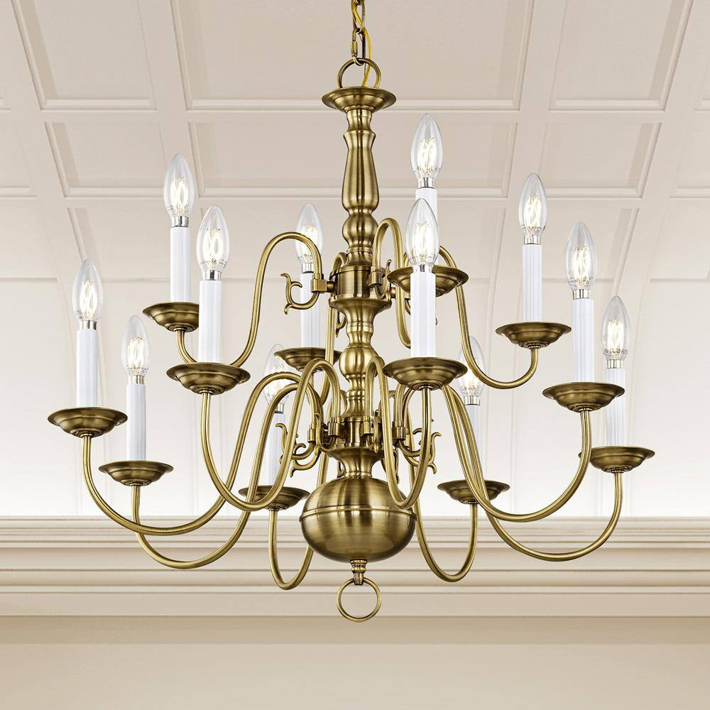 Williamsburgh 12 Light Antique Brass Chandelier