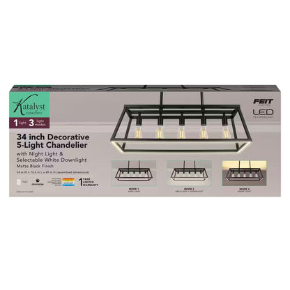 Katalyst 60-Watt 5-Light Matte Black Modern Adjustable CCT and 3-Light Modes Integrated LED Chandelier Light