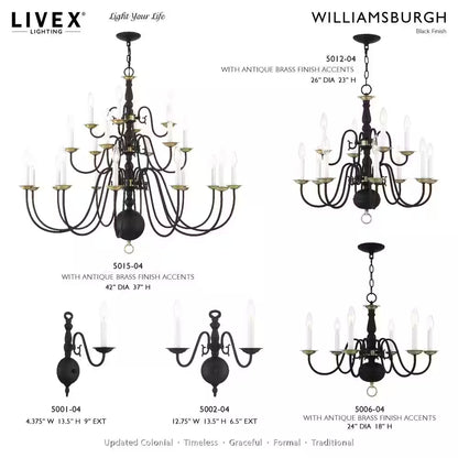Yorkhaven 6-Light Black with Antique Brass Accents Chandelier