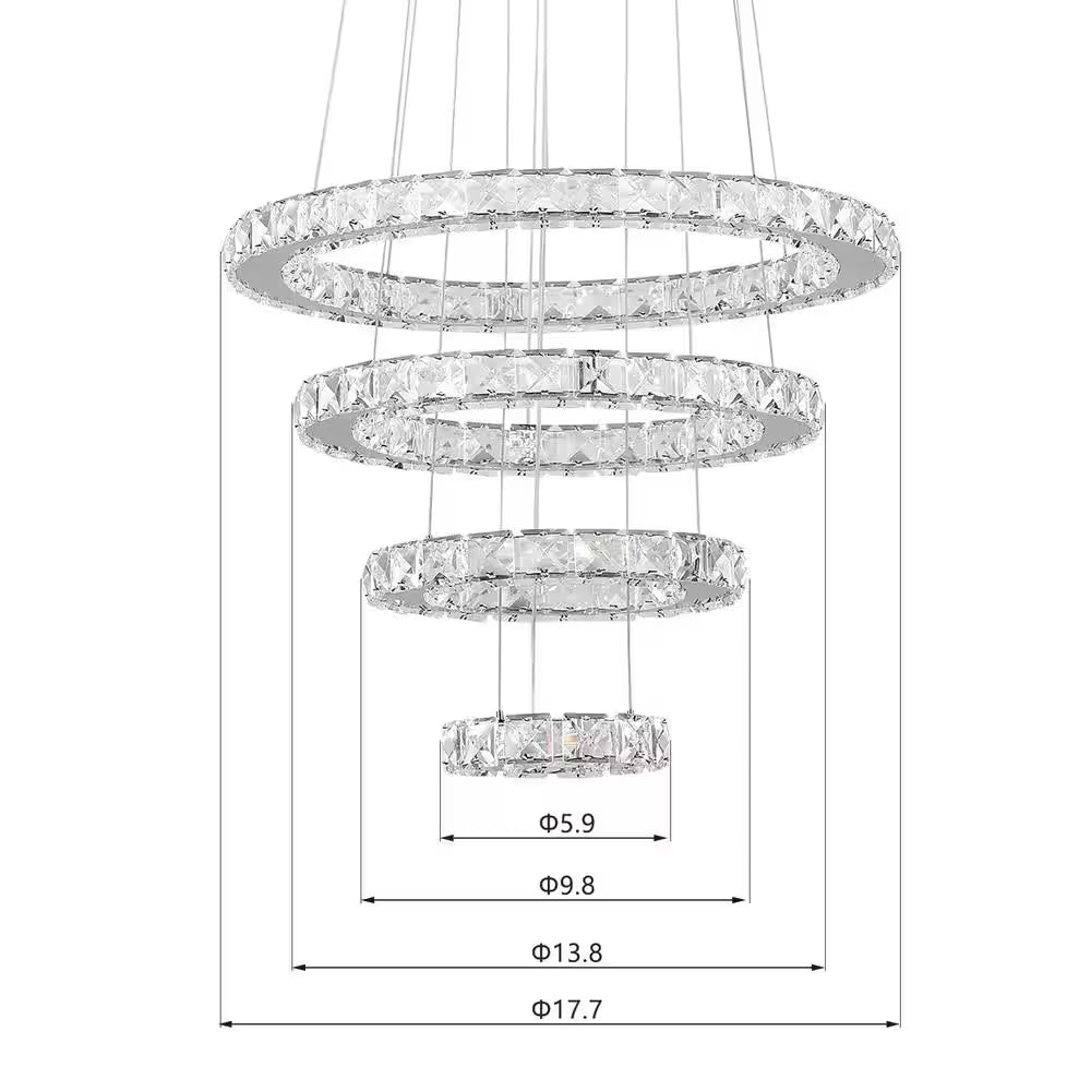 Jefferson 4 - Light Clear/Chrome Unique/Statement Geometric Integrated LED Chandelier Accents