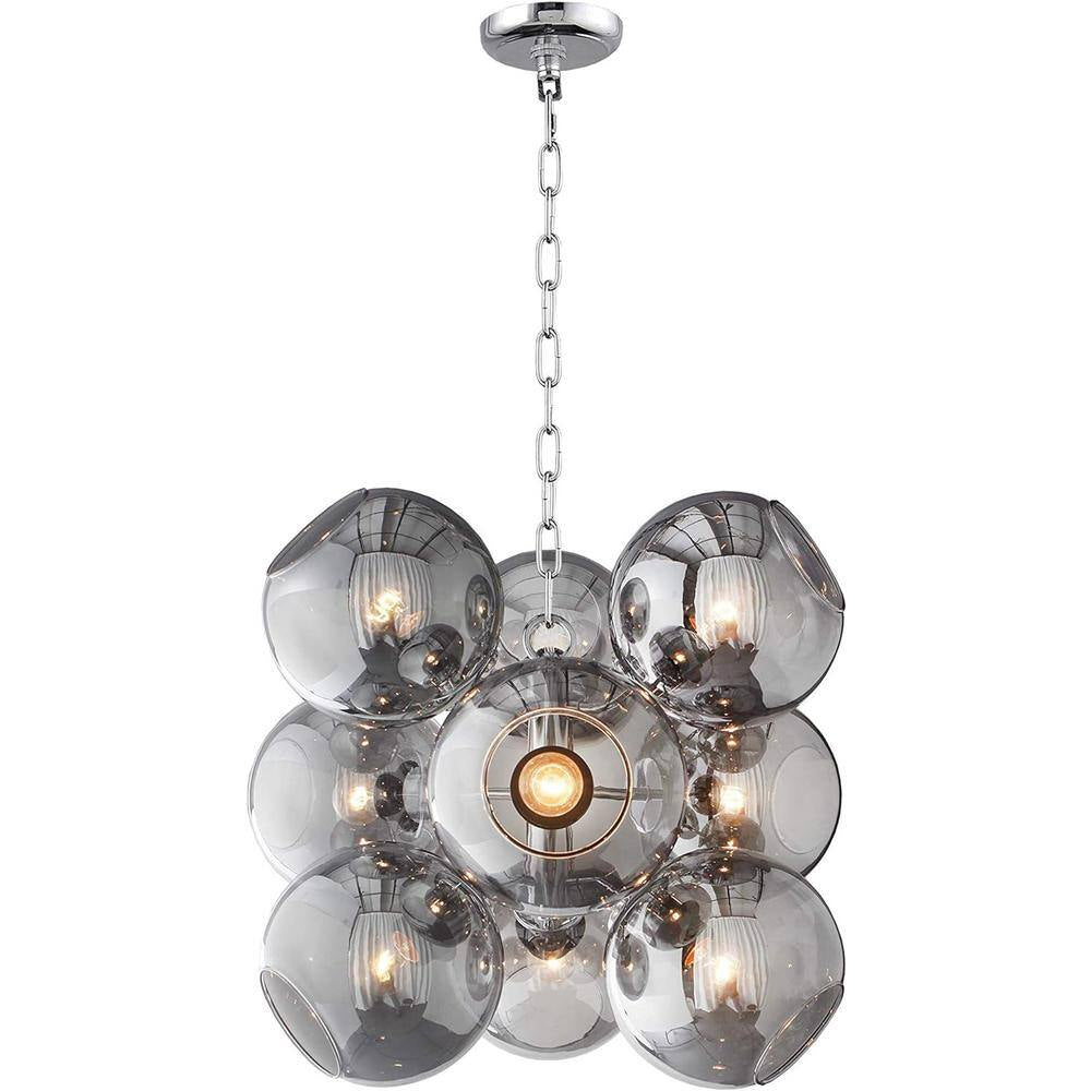 Acyee 9 Light Chrome and Smoke Glass Globe Chandelier for Living Room Hallway with No Bulbs Included