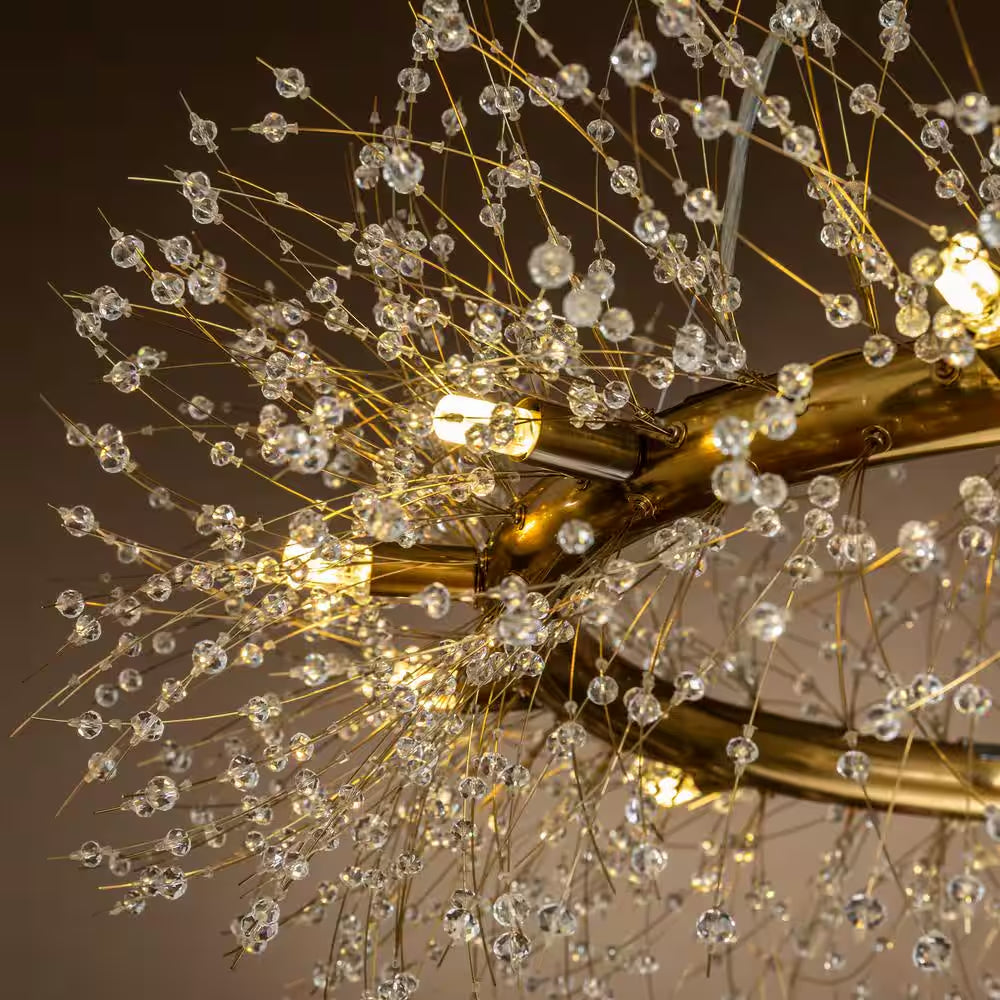 39 In. 12-Light Modern Firework Crystal Chandelier Glam round Pendant Light in Antique Bronze for Dining Room