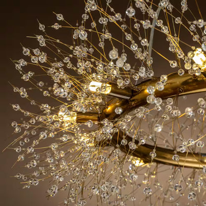 39 In. 12-Light Modern Firework Crystal Chandelier Glam round Pendant Light in Antique Bronze for Dining Room