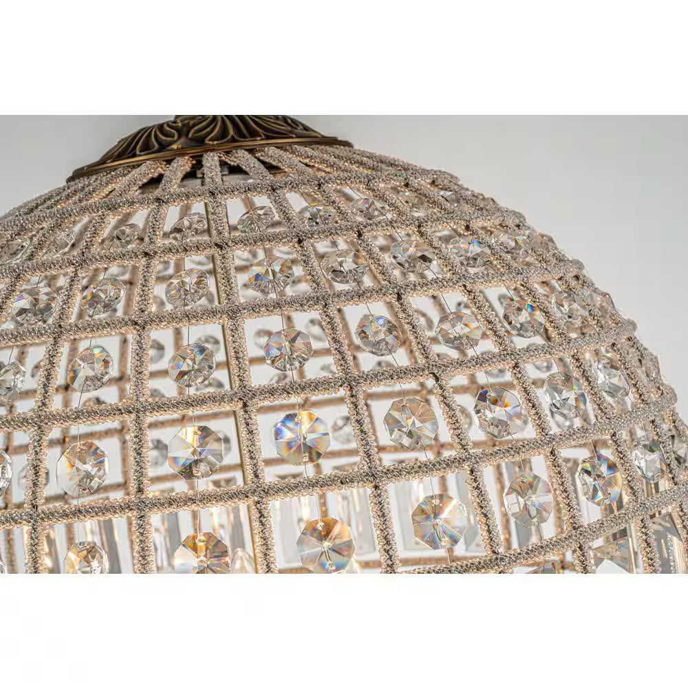 3-Light 18 In. Handcrafted Crystal Chandelier in Antique Gold Vintage French Globe Pendant Light with K9 Crystal Beads