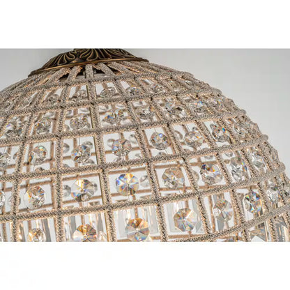 3-Light 18 In. Handcrafted Crystal Chandelier in Antique Gold Vintage French Globe Pendant Light with K9 Crystal Beads