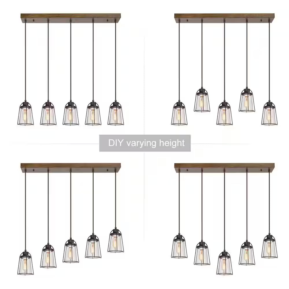 Modern Farmhouse Dining Room Chandelier 5-Light Rustic Bronze Chandelier for Kitchen Island with Faux Wood Accent
