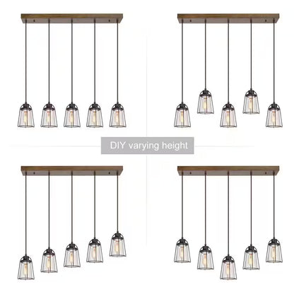 Modern Farmhouse Dining Room Chandelier 5-Light Rustic Bronze Chandelier for Kitchen Island with Faux Wood Accent