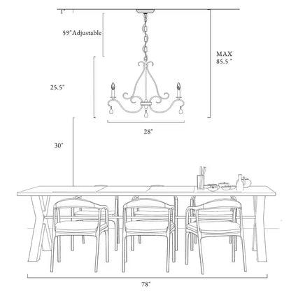 28 In. 6-Light Rusted Bronze Classic Candlestick Chandelier with Crystal Drops Modern Farmhouse Island Pendant