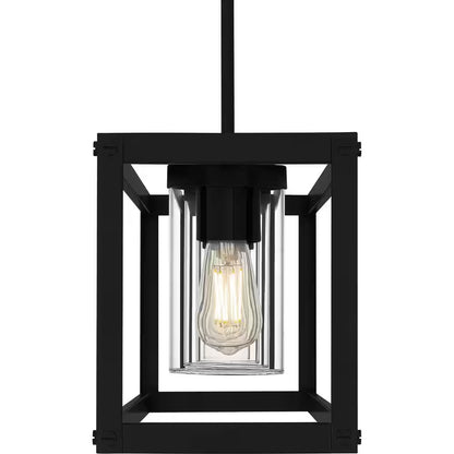 4-Light Matte Black Outdoor Linear Chandelier with Clear Glass Shades