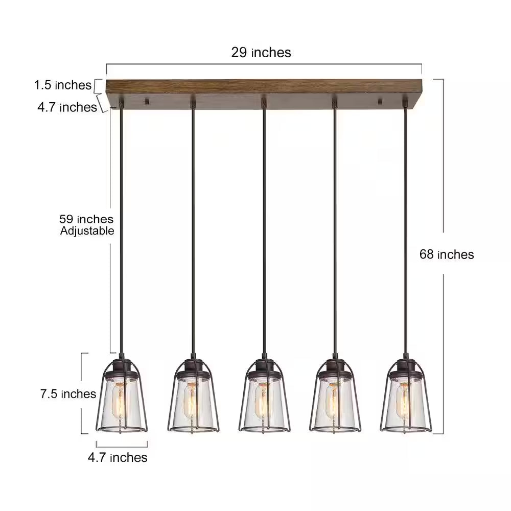 Modern Farmhouse Dining Room Chandelier 5-Light Rustic Bronze Chandelier for Kitchen Island with Faux Wood Accent