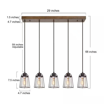 Modern Farmhouse Dining Room Chandelier 5-Light Rustic Bronze Chandelier for Kitchen Island with Faux Wood Accent