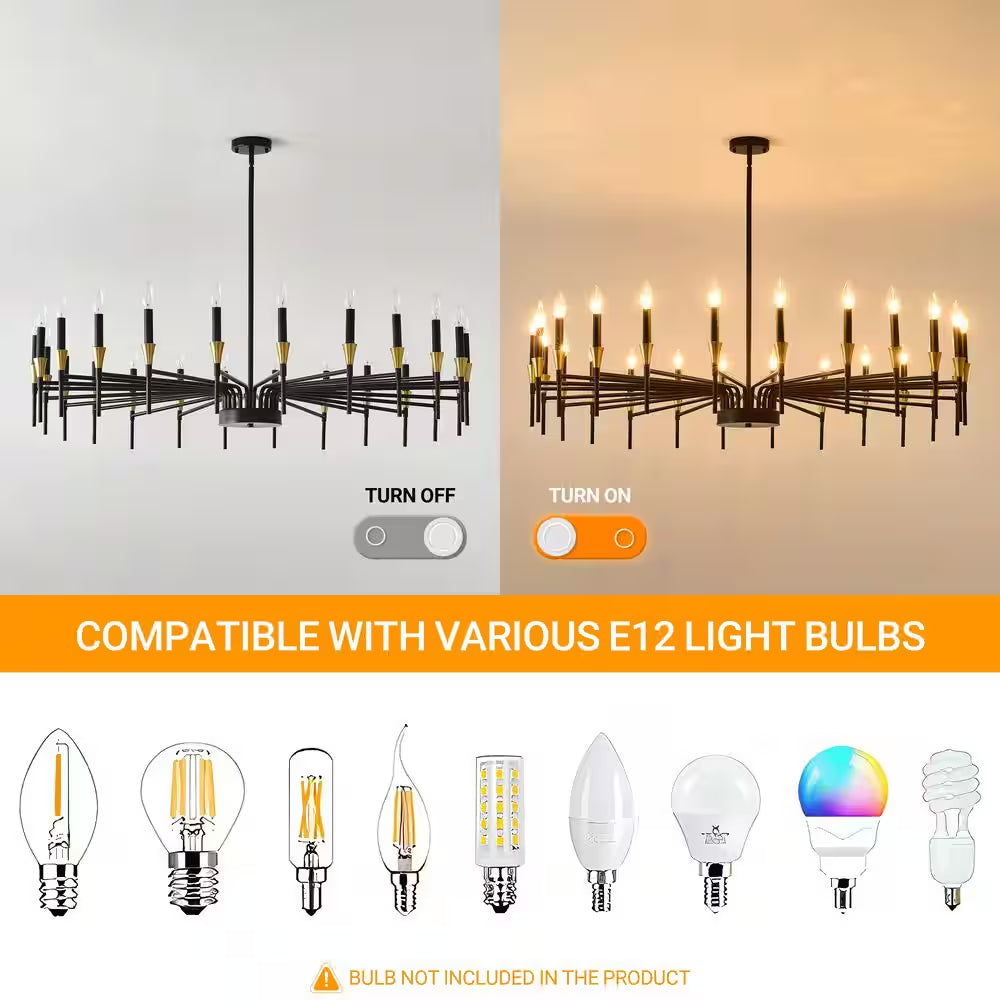 24-Light Modern Farmhouse Chandelier, Black Gold Dining Room Light Fixture, Candle Chandeliers for Living Room Kitchen
