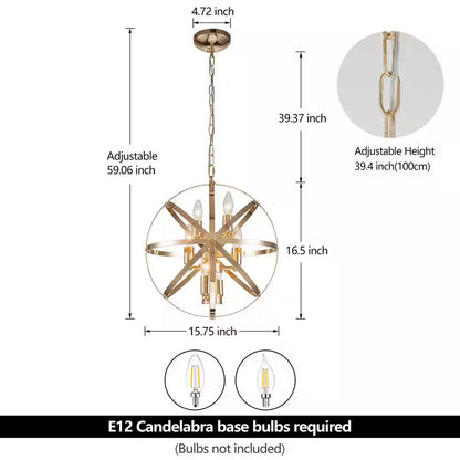 6-Lights Modern Gold Candle Orb Chandelier Contemporary Candle Globe Chandelier with Metal Shade