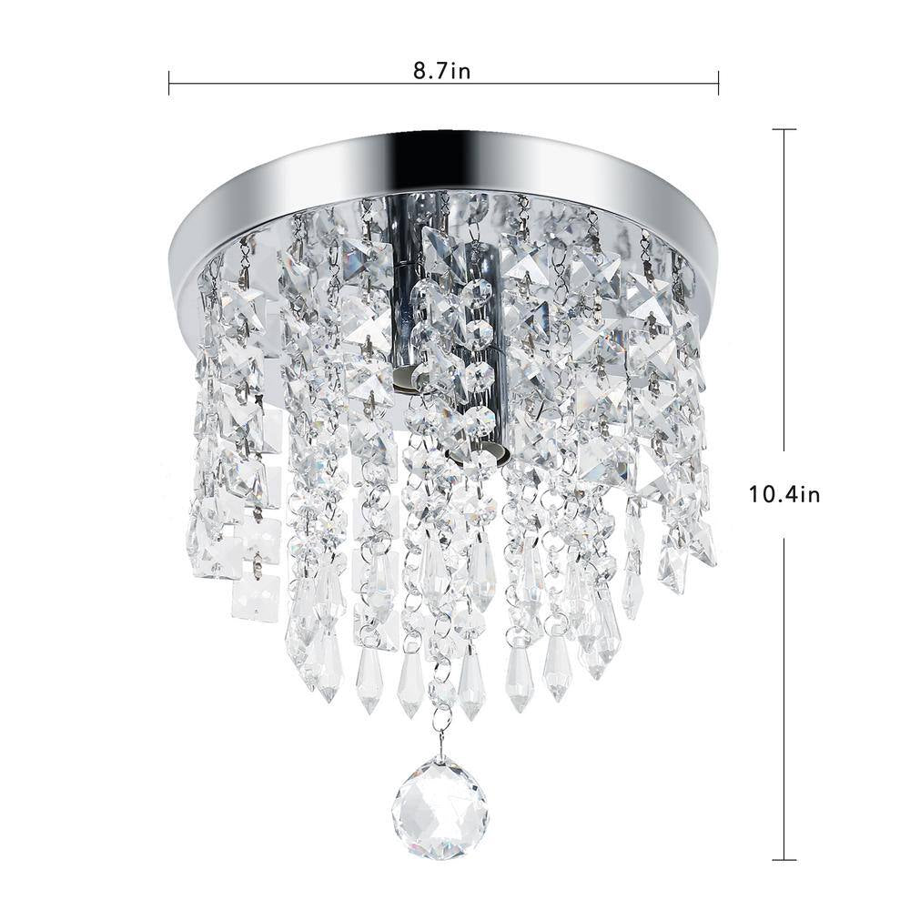 9 In. 2-Light Modern Crystal Kitchen Chandelier Ceiling Light,Chrome Crystal Raindrop Flush Mount for Hallway, Bedroom