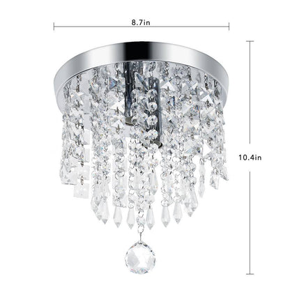 9 In. 2-Light Modern Crystal Kitchen Chandelier Ceiling Light,Chrome Crystal Raindrop Flush Mount for Hallway, Bedroom