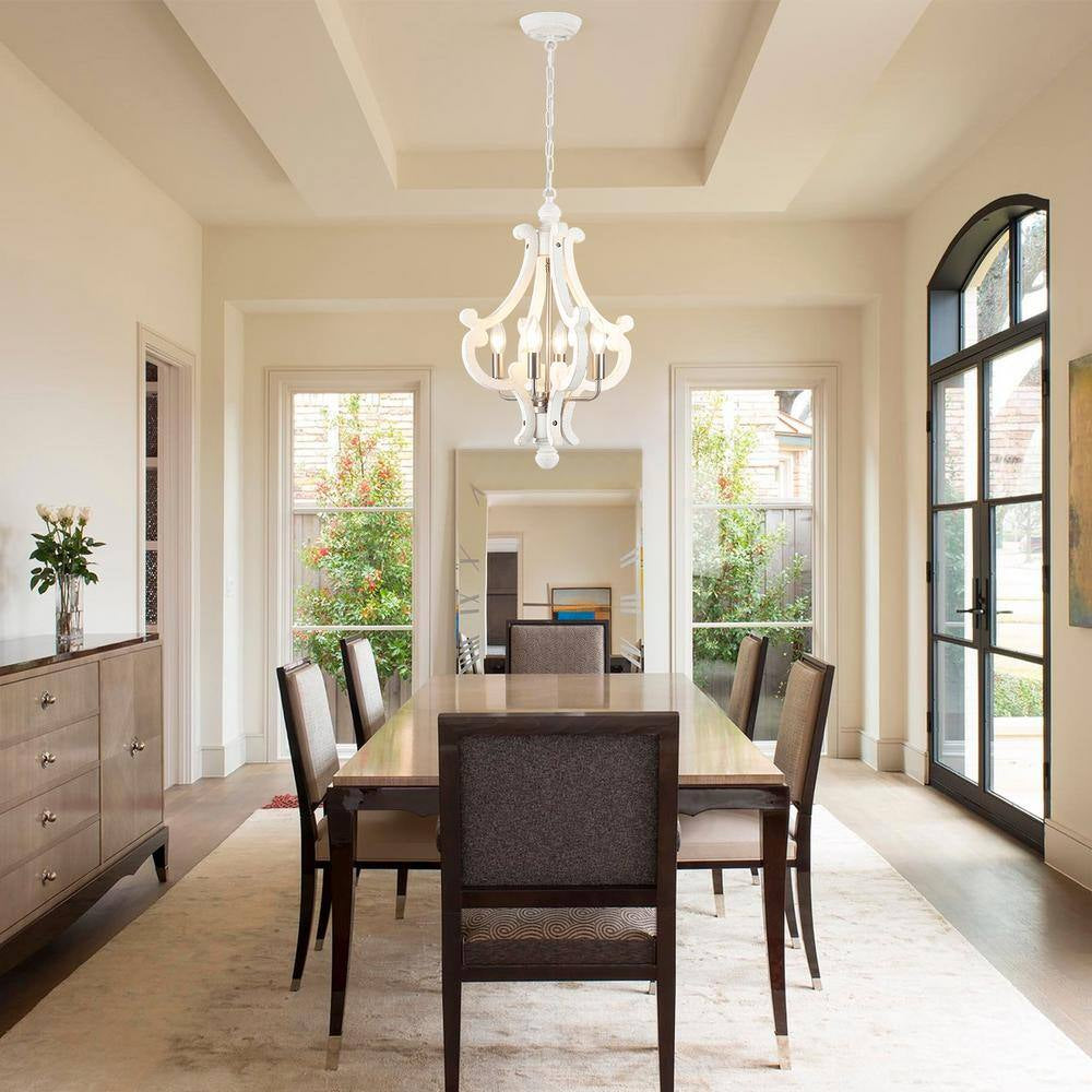 Eron 4-Light Nickel Orb Farmhouse Chandelier Rustic Antique Wooden White Shade French Country Kitchen Island Pendant