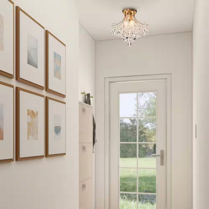 15.4 In. 3-Light Gold Crystal Chandelier Flush Mount Ceiling Light Fixture