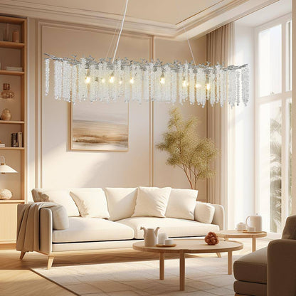 14-Light Silver Chandelier, Luxury Flush Mount Chandelier with K9 Crystal, for Dining Room, Living Room, Kitchen