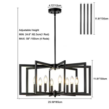25.59 In. 8-Light Black Modern Geometric Hanging Metal Chandeliers for Dining Room Kitchen Foyer Living Room Bedroom
