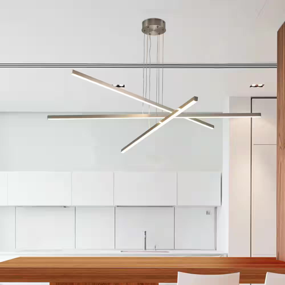 3-Lights Modern Sputnik Silver Chandelier Industrial Pendant Light Fixture Integrated LED, Indoor Hanging Lighting