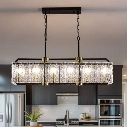 39 In. Modern 6-Light Rectangle Black Crystal Chandelier for Dinning Room
