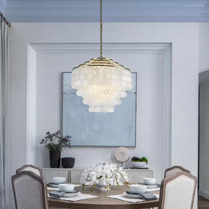 22 In. 6-Light Coastal Capiz Seahells Chandelier 4-Tier Vintage Natural Seashell Hanging-Light in Antique Gold