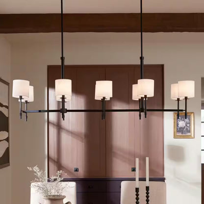 Ali 56.5 In. 10-Light Black Traditional Shaded Linear Chandelier for Dining Room