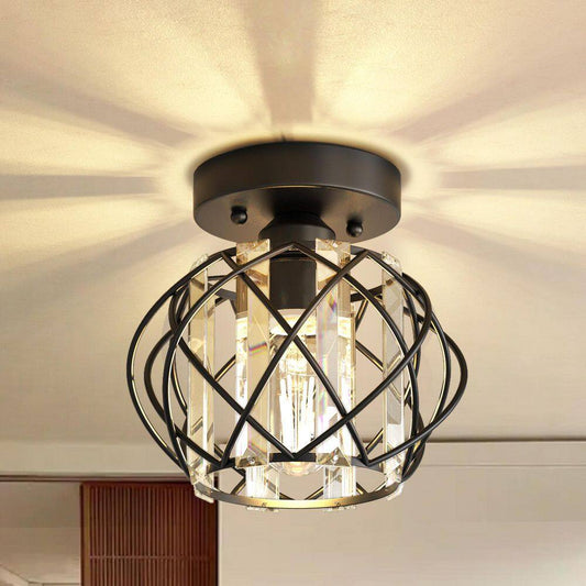 7 In. 1-Light Crystal Semi Flush Mount Ceiling Light Fixture, E26 Hallway Chandelier for Entry, Bedroom Bathroom