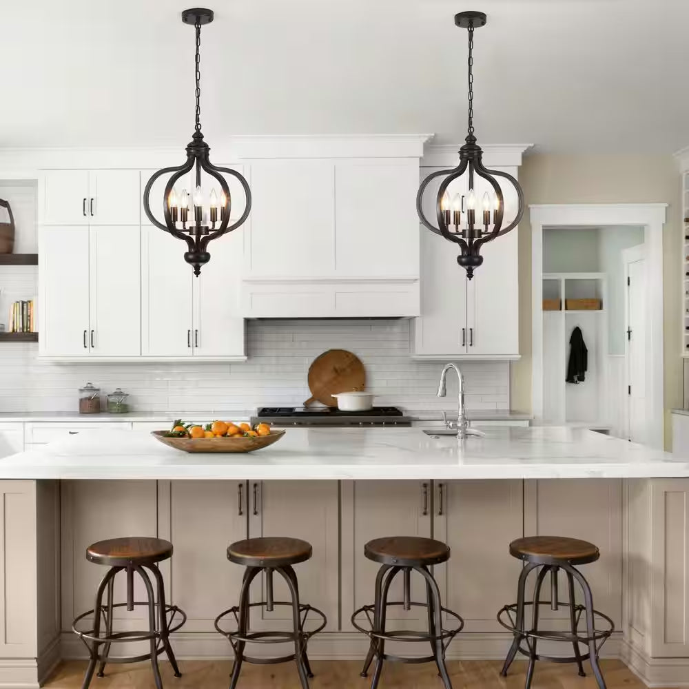 5-Light Black French Country Iron Chandelier for Kitchen Island with No Bulbs Included