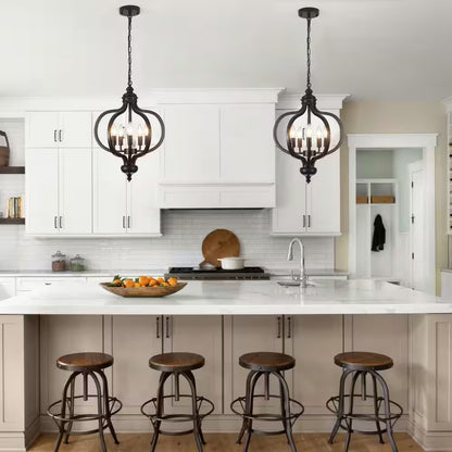 5-Light Black French Country Iron Chandelier for Kitchen Island with No Bulbs Included