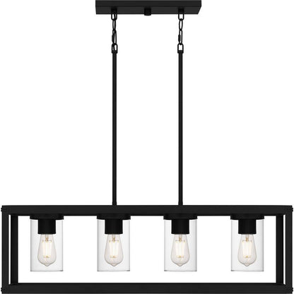 4-Light Matte Black Outdoor Linear Chandelier with Clear Glass Shades