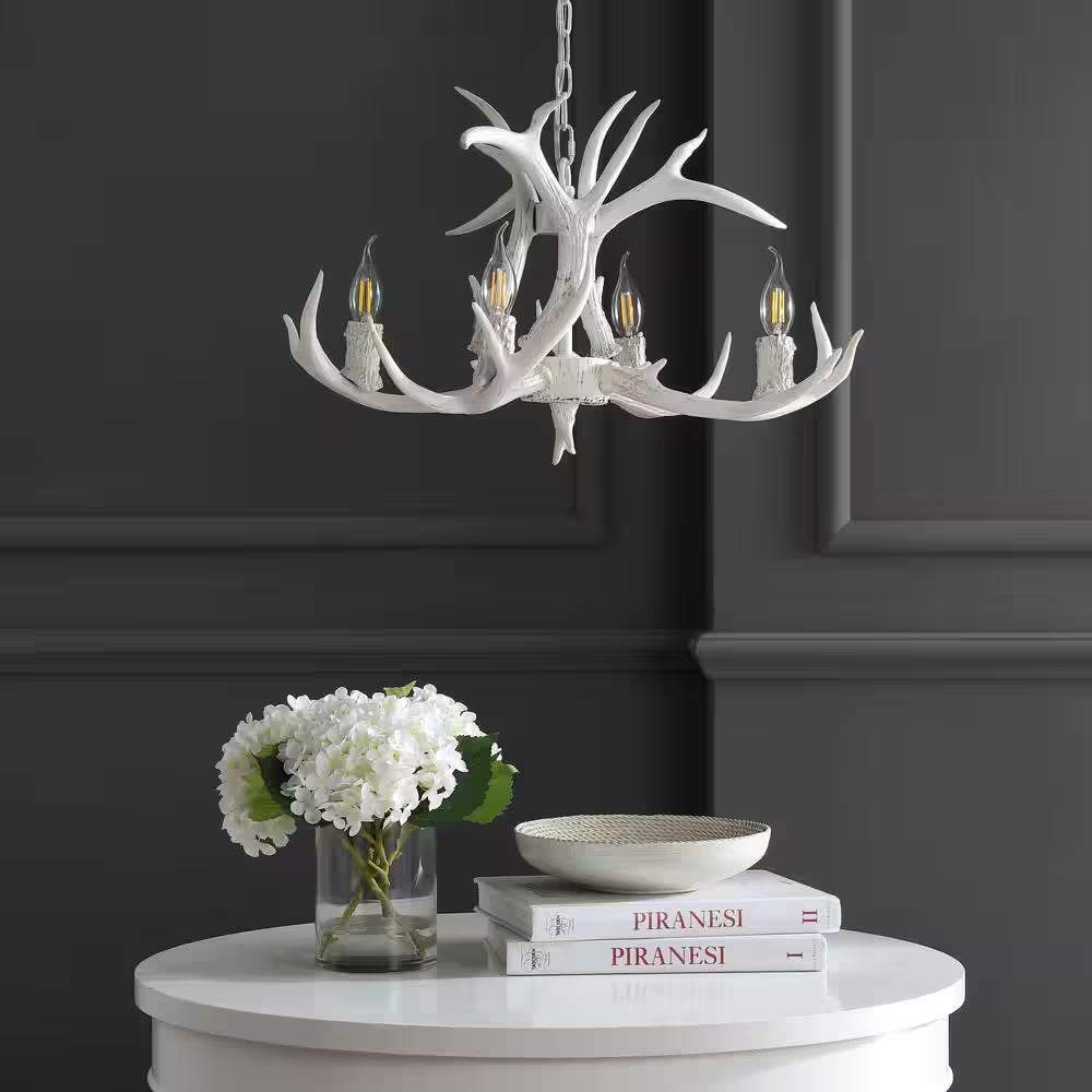 Eldora 26 In. Adjustable Resin Antler 4-Light White LED Chandelier