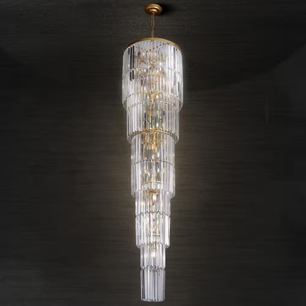 Modern Chandelier 125 In. 20-Light Gold Chandelier for Staircase, Foyer, Living Room,Crystal Chandelier for High Ceiling