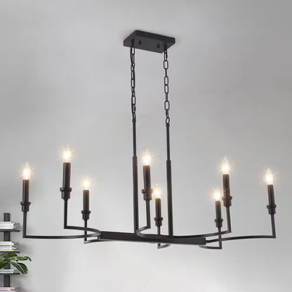 Industrial 8-Light Black Linear Classic-Candle-Style Chandelier for Kitchen Island with No Bulbs Included