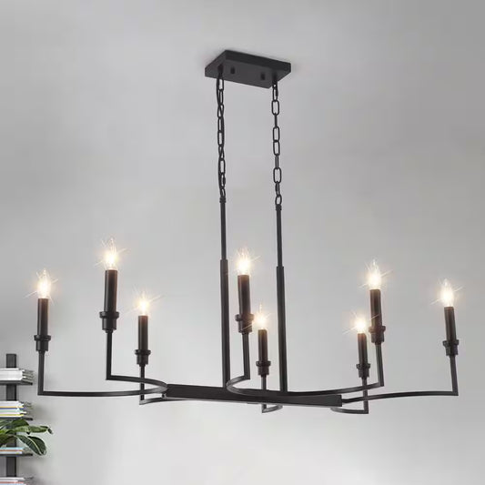 Industrial 8-Light Black Linear Classic-Candle-Style Chandelier for Kitchen Island with No Bulbs Included