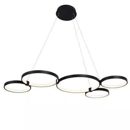 Capella 80-Watt ETL Certified Integrated LED Black Chandelier Height Adjustable 50 In. Pendant Light with 5 LED Circles