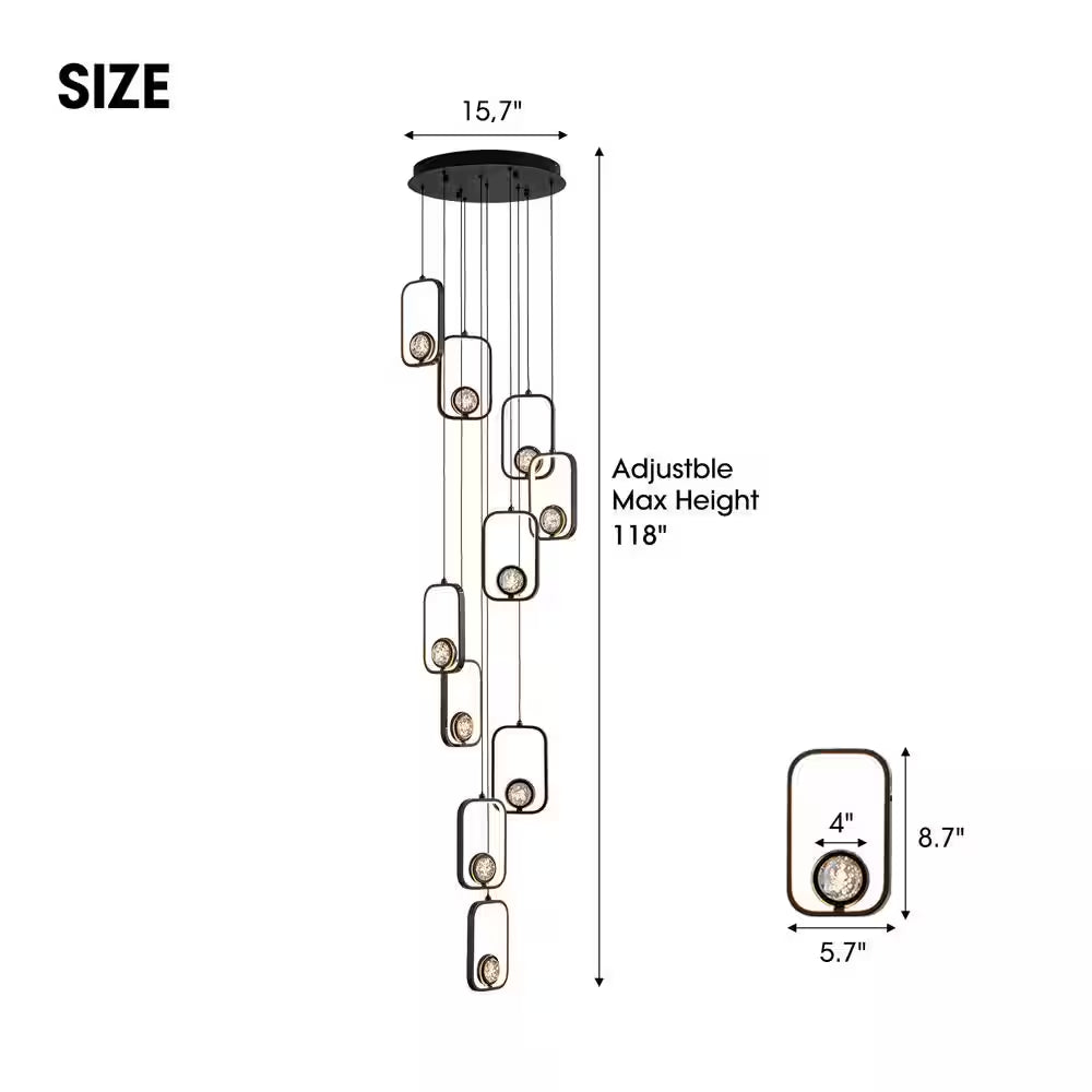 10-Light Dimmable Integrated LED Black Chandelier for Foyer Entryway Lighting