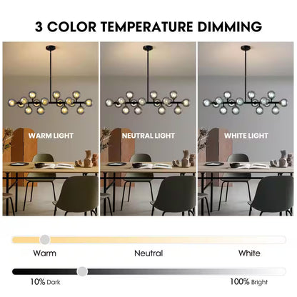40 In. 16-Light Modern Black Dimmable Bubble Glass Sputnik Glass Globe Chandelier for Dining Room and Living Room