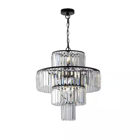 12-Light Black Crystal Chandelier Design round Chandelier for Dining Room Bedroom Living with No Bulbs Included
